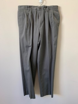 Mens, Casual Pants, LAND'S END, Gray, Cotton, 32/29, Side Pockets, Zip Front, Pleated Front, 2 Welt Pockets