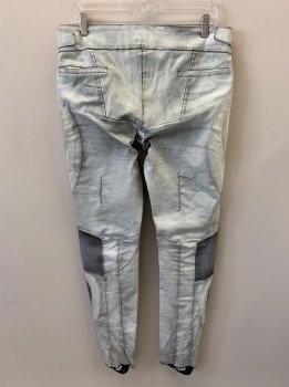 Mens, Sci-Fi/Fantasy Pants, MTO, Off White, Lt Gray, Synthetic, Color Blocking, Stripes - Static , 33, Aged/Distressed, Adj VelcroTabs At Sides And Front Waistband, 2 Pckts, Stirrup Style, Zip Fly, White Padding On Sides Of Hips, Gray Netting On Silver/Blue Iridescent Patch On Shins *White Paint Is Cracking*