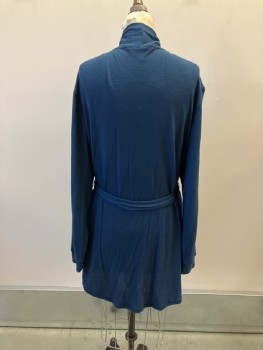 Womens, Sweater, NORDSTROM, Teal Blue, Rayon, Polyester, Solid, M, Soft Drapy, Turned Under Shawl Lapel, No Closures, 2 Welt Pckts At Hips, Belt Loops, Rib Knit Cuffs, MATCHING BELT