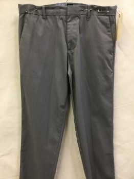Mens, Casual Pants, GAP, Gray, Cotton, Polyester, Solid, 32, 36, Flat Front, Zip Front, Belt Loops, 4 Pockets,