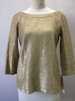 Womens, Top, BANANA REPUBLIC, Gold, Cotton, Solid, S, Gold, Round Neck,  3/4 Sleeves
