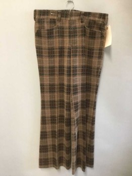Mens, Pants, LEE, Tan Brown, Forest Green, Rust Orange, Poly/Cotton, Plaid, 34, 35, Flat Front, Belt Loops, Bell Bottoms