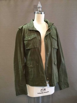 Womens, Casual Jacket, NSF, Olive Green, Cotton, XS, Aged Casual Jacket,hidden  Zip & Snap Closure Front, 4 Pockets with Flaps