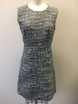 Womens, Dress, Sleeveless, DVF, Gray, Silver, Lt Gray, Dk Gray, Nylon, Polyester, Stripes - Horizontal , 2, Bouclé in Shades of Gray, with Silver Metallic Woven Through, Sleeveless, U-Neck, A-Line with Hem Mini,  2 Welt Pockets at Hips, Invisible Zipper at Center Back