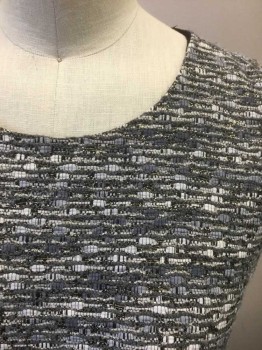 Womens, Dress, Sleeveless, DVF, Gray, Silver, Lt Gray, Dk Gray, Nylon, Polyester, Stripes - Horizontal , 2, Bouclé in Shades of Gray, with Silver Metallic Woven Through, Sleeveless, U-Neck, A-Line with Hem Mini,  2 Welt Pockets at Hips, Invisible Zipper at Center Back