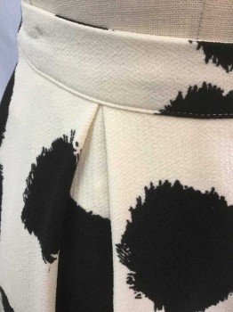 Womens, Skirt, Below Knee, WHO WHAT WEAR, Off White, Black, Polyester, Polka Dots, Abstract , 2, Off White with Large "Fuzzy" Circles Pattern, 2 Large Box Pleats, 1" Waistband, A-Line, Hem Below Knee