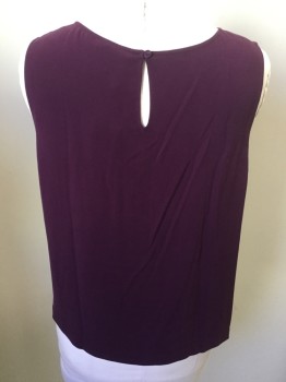 EILEEN FISHER, Red Burgundy, Silk, Solid, Deep Burgundy, Round Neck, Sleeveless, Key Hole Back with 1 Button