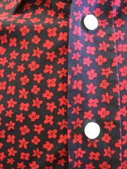 JACK SPADE, Midnight Blue, Red, Cotton, Floral, Collar Attached, Button Front, Short Sleeves,