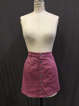 Womens, Skirt, Mini, FOREVER 21, Dusty Rose Pink, Cotton, Lycra, Solid, S, Stretch Cotton Pewter Button Opening Down Center Front,