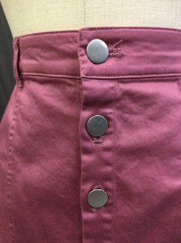 Womens, Skirt, Mini, FOREVER 21, Dusty Rose Pink, Cotton, Lycra, Solid, S, Stretch Cotton Pewter Button Opening Down Center Front,