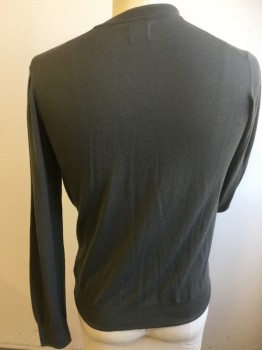 Mens, Pullover Sweater, HARTFORD, Dusty Brown, Wool, Solid, Large, V-neck, Long Sleeves,