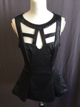 2B   (BEBE), Silver, Black, Polyester, Spandex, Abstract , Round Neck,  with Cut-out Detail Work, Sleeveless, Flair Bottom,