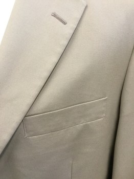 BROOKS BROTHERS, Khaki Brown, Cotton, Polyester, Solid, with Beige Upper Top Lining, Notched Lapel, Single Breasted, 2 Button Front, 3 Pockets
