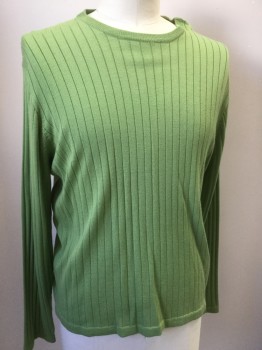 Mens, Pullover Sweater, J CREW, Lime Green, Wool, Large, Long Sleeves, Round Neck,  Rib Knit