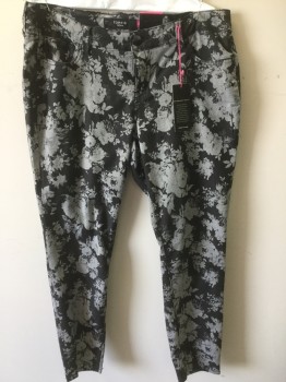 Womens, Casual Pants, TORRID, Black, Gray, Cotton, Lycra, Floral, 16, Jean Style,  5 Pockets, Zip Fly, Straight LegFC046476
