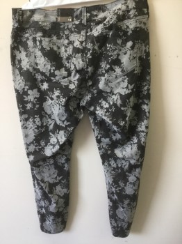 Womens, Casual Pants, TORRID, Black, Gray, Cotton, Lycra, Floral, 16, Jean Style,  5 Pockets, Zip Fly, Straight LegFC046476