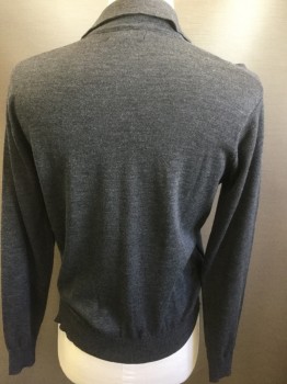 Mens, Pullover Sweater, ZARA MAN, Dk Gray, Wool, Solid, Small, Long Sleeves, Knit, Collar Attached, Right Side Cut Open at the Bottom