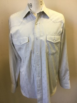 Mens, Western, ROPER, Dove Gray, Polyester, Cotton, Novelty Pattern, M, Self Horse Shoe Print, Collar Attached, Pearl Snap Front, Long Sleeves, Pocket Flaps