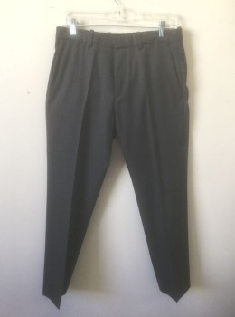 Mens, Suit, Pants, THEORY, Gray, Wool, Solid, Ins:28, W:30, Flat Front, Zip Fly, 4 Pockets