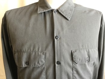 DICKIES, Dk Gray, Polyester, Cotton, Solid, C.A., Button Front, 2 Pockets with Flap, L/S