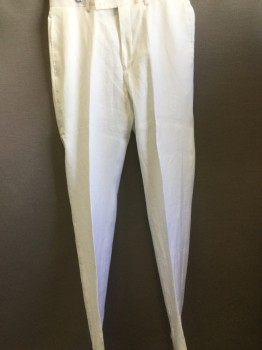 Mens, Suit, Pants, CALVIN KLEIN, White, Linen, Solid, 32, PANTS, Flat Front, Zip Fly