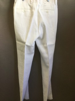 Mens, Suit, Pants, CALVIN KLEIN, White, Linen, Solid, 32, PANTS, Flat Front, Zip Fly