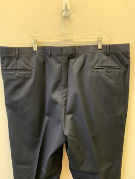 JACK VICTOR, Navy Blue, Wool, Solid, Double Pleated, Button Tab Waist, Relaxed Leg, 4 Pockets, Belt Loops
