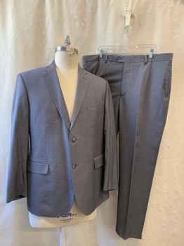 Mens, Suit, Jacket, PRONTO UOMO, Heather Gray, Polyester, Rayon, 46R, Notched Lapel, Single Breasted, Button Front, 2 Buttons,  3 Pockets