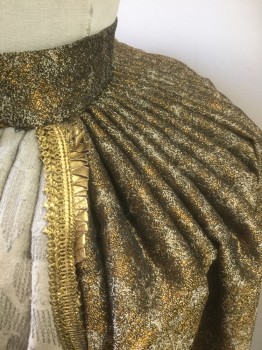 Womens, Historical Fiction Skirt, N/L MTO, Gold, Taupe, Gray, Polyester, Cotton, Floral, Solid, W22-25, Overskirt, Gold and Taupe Brocade, 1.5" Self Waistband, Open at Front with Gray Vertical Panels at Either Side with Gold Metal Floral Appliques, Cartridge Pleated in Back, 1500's Custom Build