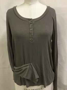 LA MADE, Olive Green, Modal, Spandex, Solid, Olive Ribbed, Scoop Neck, 4 Metal Snap Front, Long Sleeves,