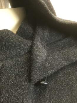 Mens, Coat, Overcoat, SABATO RUSSO, Dk Gray, Mohair, Wool, Solid, 64, 5 XL, Single Breasted, 4 Buttons and Zipper Closure at Front, Stand Collar with Hood Attached at Shoulders, 3 Pockets, Below Knee Length