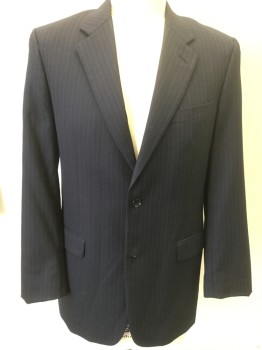EVAN-PICONE, Navy Blue, Lt Gray, Wool, Stripes - Pin, Single Breasted, 2 Buttons,  3 Pockets, Notched Lapel, Center Back Vent,