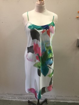 Womens, SPA Robe, NATORI, Teal Blue, Fuchsia Pink, Faded Black, Turquoise Blue, Lime Green, Polyester, Floral, L, Adjustable Spaghetti Strap