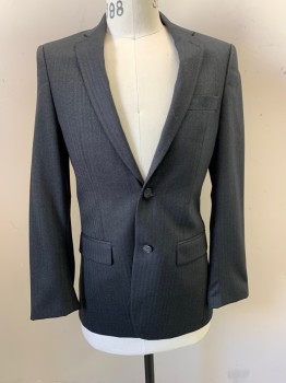 MICHAEL KORS, Gray, Black, Wool, Herringbone, Notched Lapel, Single Breasted, Button Front, 2 Buttons, 3 Pockets