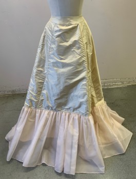Womens, Historical Fiction Skirt, N/L MTO, Cream, Blush Pink, Silk, Solid, W:26, Taffeta, 2" Wide Self Waistband, A-Line Shape with Light Blush Organza Ruffle at Hem, Invisible Zipper in Back, Made To Order Historical Fantasy