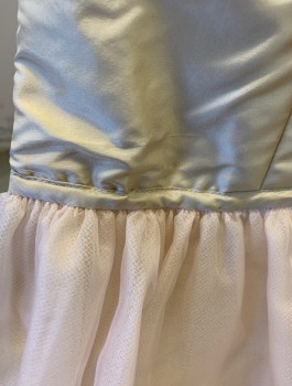 N/L MTO, Cream, Blush Pink, Silk, Solid, Taffeta, 2" Wide Self Waistband, A-Line Shape with Light Blush Organza Ruffle at Hem, Invisible Zipper in Back, Made To Order Historical Fantasy