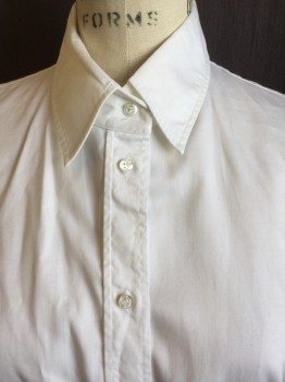 BOSS, White, Cotton, Solid, Collar Attached, Button Front, Long Sleeves, Curved Hem