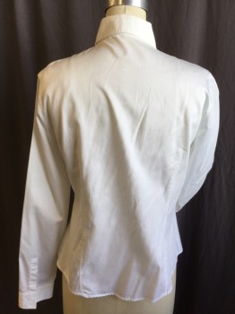 Womens, Shell, BOSS, White, Cotton, Solid, S, Collar Attached, Button Front, Long Sleeves, Curved Hem