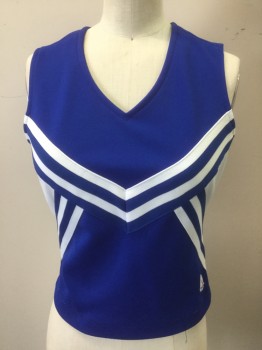 Womens, Cheer Top, CHASSE, White, Blue, Polyester, Chevron, Color Blocking, L, Sleeveless, V-neck, Pull Over