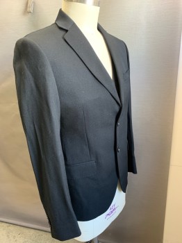 Mens, Suit, Jacket, ANTICA SARTORIA, Black, Wool, Solid, 36 , 42, Open, 2 Buttons,  Notched Lapel, 3 Pockets,