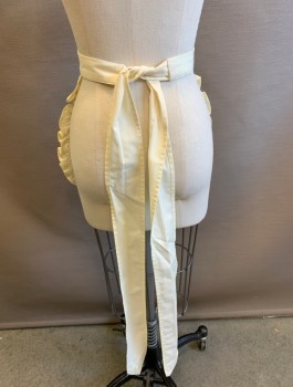 N/L, Cream, Brick Red, Poly/Cotton, Solid, Waitress/Maid Apron, Rounded Shape, Brick Red Trim and Self Ruffle Edge, Self Ties at Waist