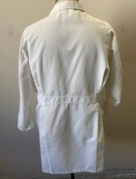 Unisex, Lab Coat Unisex, RED KAP, White, Poly/Cotton, Solid, 46R, 4 Buttons, Notched Lapel, 3 Patch Pockets, 1.5" Wide Belt Panel at Back Waist, Stain On Front (see Photo)