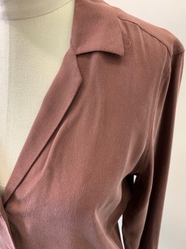 Womens, Top, EQUIPMENT, Wine Red, Silk, Solid, S, Long Sleeves, Button Front, 5 Buttons, Deep V Neck, 2 Button Cuffs