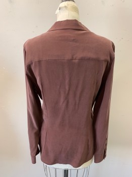 EQUIPMENT, Wine Red, Silk, Solid, Long Sleeves, Button Front, 5 Buttons, Deep V Neck, 2 Button Cuffs