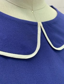 Womens, Blouse, KATE SPADE, Navy Blue, Silk, Solid, XS, Crepe, Sleeveless, Peter Pan Collar with White Trim, 2 Button Closure at Back Neck