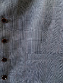Mens, Suit, Vest, DKNY, Gray, Red, Wool, Glen Plaid, 40, 5 Button, 2 Pocket