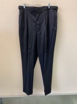 Mens, Suit, Pants, DAVID BOREANAZ, Navy Blue, Wool, 36/32, Side Pockets, Zip Front, Pleated Front, 2 Back Pockets