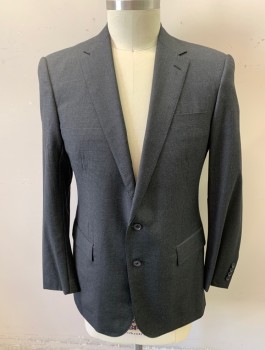 RALPH LAUREN, Charcoal Gray, Black, Wool, Houndstooth, Single Breasted, Notched Lapel, 2 Buttons, 3 Pockets, Black Lining