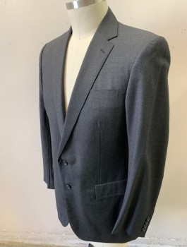 RALPH LAUREN, Charcoal Gray, Black, Wool, Houndstooth, Single Breasted, Notched Lapel, 2 Buttons, 3 Pockets, Black Lining