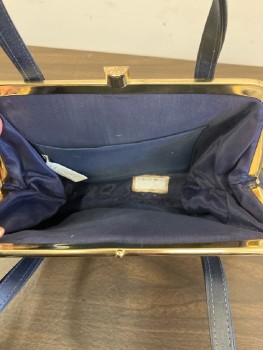 TOWN & COUNTRY, Navy Suede with 2 Leather Handles, Gold Hardware